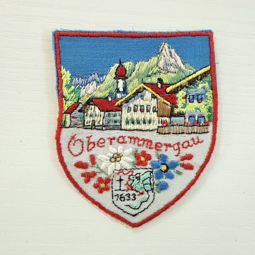 Vintage Oberammergau Germany Patch Felt Travel Souvenir Embroidered Floral Gift
